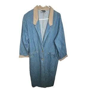 Vintage Desperado Blue Denim Jean Long Coat Duster Trench Jacket Size Large USA
